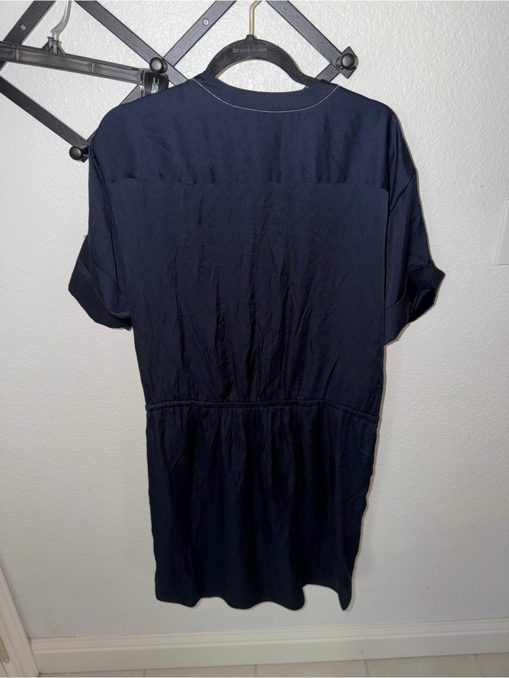 Lafayette 148 New York Navy Utility Shirt Dress Size M Short Sleeve Midi Pockets - Picture 4 of 5